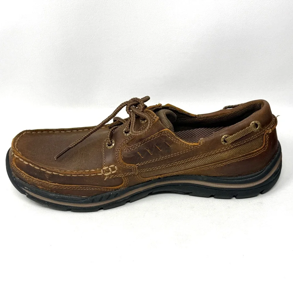 Skechers Gembel Relaxed Fit 64114 Mens Brown Leather Boat Deck Shoe‎ 8.5 Preppy